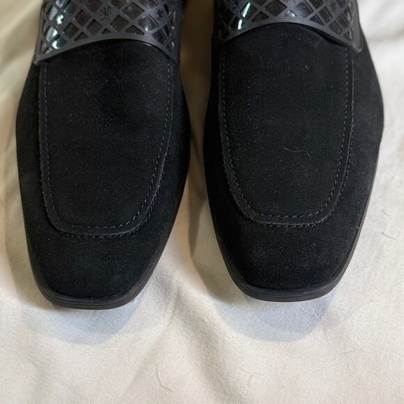 Stacy Adams men’s 10.5 black suede leather slip on loafers crosshatched strap. - Picture 5 of 10